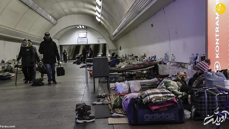 عمیق ترین ایستگاه مترو جهان میزبان پناهجویان کییف/ تصاویر